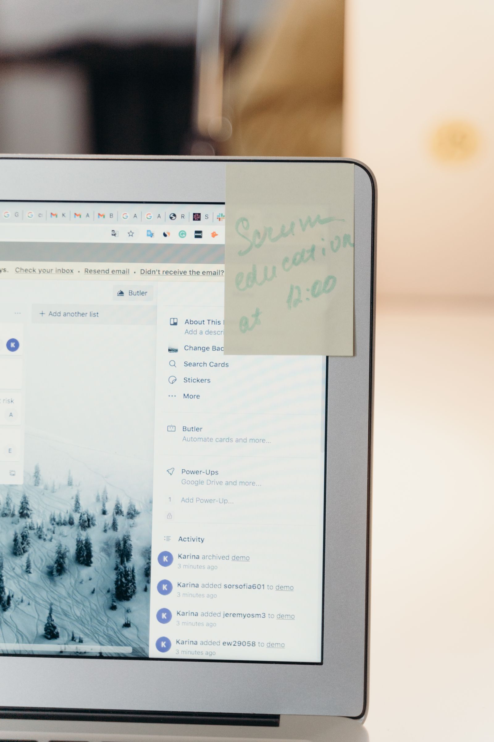 Laptop showing email and notifications on a desk